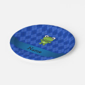 Personalisierter Name Frosch blaue Raute Pappteller (Schrägansicht)