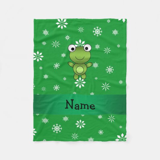 Personalisierter Name Frosch grüne Schneeflocken Fleecedecke (Vorderseite)