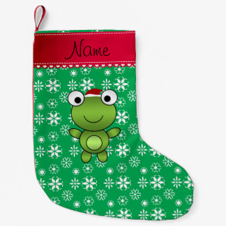 Personalisierter Name Frosch grüne Schneeflocken Kleiner Weihnachtsstrumpf