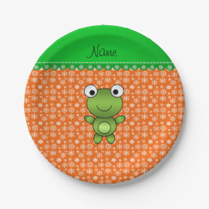 Personalisierter Name Frosch Orangenschneeflocken Pappteller