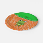 Personalisierter Name Frosch Orangenschneeflocken Pappteller (Schrägansicht)