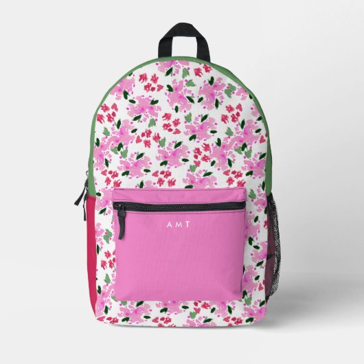 Personalisierter Name Fuchsia Floral Garden Bedruckter Rucksack (Vorderseite)