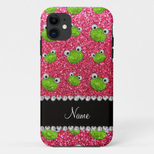 Personalisierter Name Fuchsia Rosa Glitzer Frosch iPhone 11 Hülle