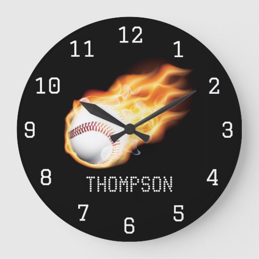 Personalisierter Name für Baseball-Designs Große Wanduhr (Vorderseite)