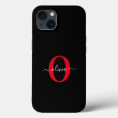Personalisierter Name für Monogramm-Skript Schwarz Case-Mate iPhone Hülle (Rückseite)