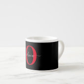 Personalisierter Name für Monogramm-Skript Schwarz Espressotasse (Vorderseite Rechts)