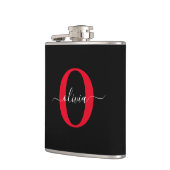 Personalisierter Name für Monogramm-Skript Schwarz Flachmann (Links)