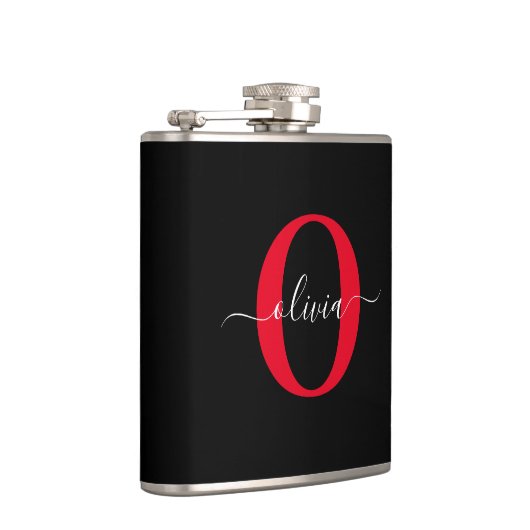 Personalisierter Name für Monogramm-Skript Schwarz Flachmann (Rechts)