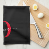 Personalisierter Name für Monogramm-Skript Schwarz Geschirrtuch (Viertel Falte)