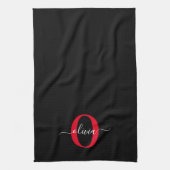 Personalisierter Name für Monogramm-Skript Schwarz Geschirrtuch (Vertikal)