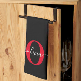 Personalisierter Name für Monogramm-Skript Schwarz Geschirrtuch