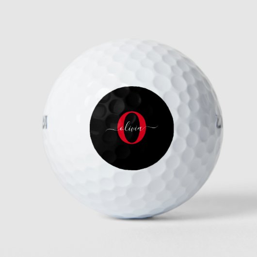 Personalisierter Name für Monogramm-Skript Schwarz Golfball (Vorderseite)