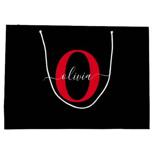 Personalisierter Name für Monogramm-Skript Schwarz Große Geschenktüte (Rückseite)