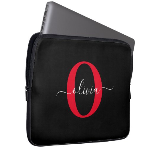 Personalisierter Name für Monogramm-Skript Schwarz Laptopschutzhülle (Vorne Rechts)
