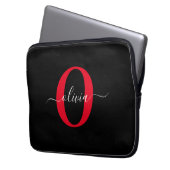 Personalisierter Name für Monogramm-Skript Schwarz Laptopschutzhülle (Vorderseite Links)