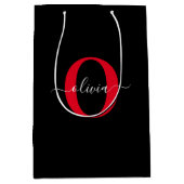 Personalisierter Name für Monogramm-Skript Schwarz Mittlere Geschenktüte (Vorderseite)