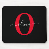 Personalisierter Name für Monogramm-Skript Schwarz Mousepad (Vorne)