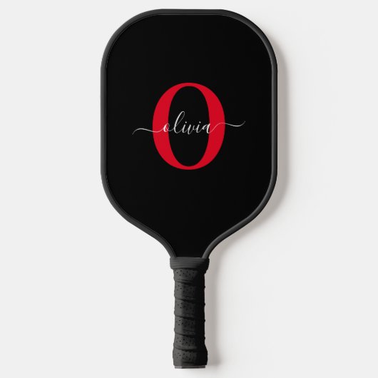 Personalisierter Name für Monogramm-Skript Schwarz Pickleball Schläger (Vorderseite)