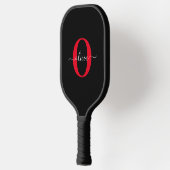 Personalisierter Name für Monogramm-Skript Schwarz Pickleball Schläger (Links)
