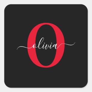 Personalisierter Name für Monogramm-Skript Schwarz Quadratischer Aufkleber