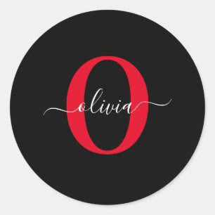 Personalisierter Name für Monogramm-Skript Schwarz Runder Aufkleber