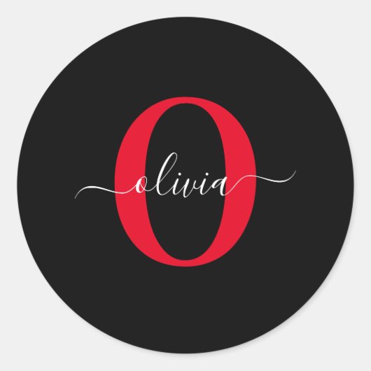 Personalisierter Name für Monogramm-Skript Schwarz Runder Aufkleber (Vorderseite)