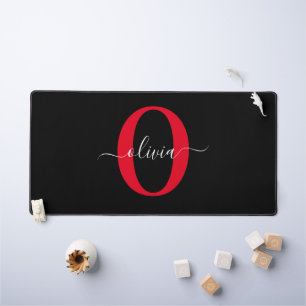 Personalisierter Name für Monogramm-Skript Schwarz Schreibtischunterlage