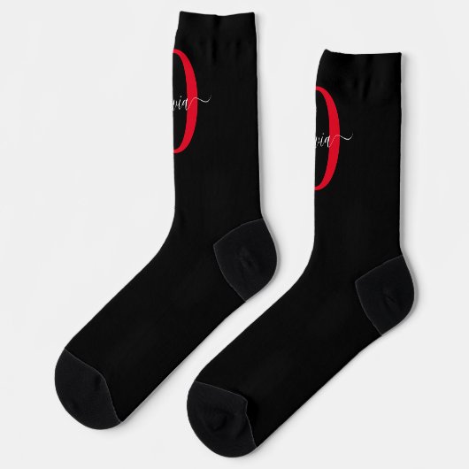 Personalisierter Name für Monogramm-Skript Schwarz Socken (Linkes Detail)