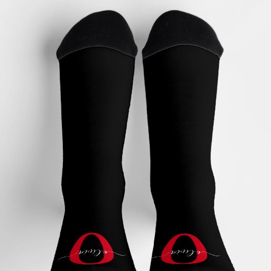 Personalisierter Name für Monogramm-Skript Schwarz Socken (Oben)