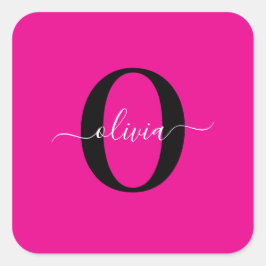 Personalisierter Name für Monogramm Skripte Rosa S Quadratischer Aufkleber