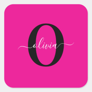 Personalisierter Name für Monogramm Skripte Rosa S Quadratischer Aufkleber
