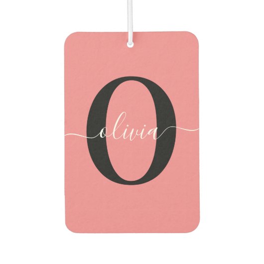 Personalisierter Name für Monogramm-Skripte Schwar Autolufterfrischer (Vorderseite)