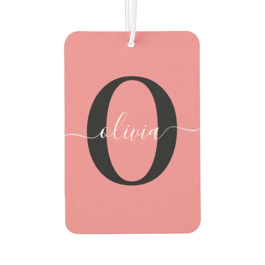 Personalisierter Name für Monogramm-Skripte Schwar Autolufterfrischer (Rückseite)