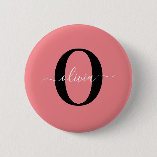 Personalisierter Name für Monogramm-Skripte Schwar Button (Vorderseite)