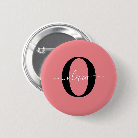 Personalisierter Name für Monogramm-Skripte Schwar Button (Vorne & Hinten)