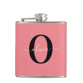 Personalisierter Name für Monogramm-Skripte Schwar Flachmann (Vorderseite)