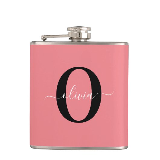 Personalisierter Name für Monogramm-Skripte Schwar Flachmann (Vorderseite)