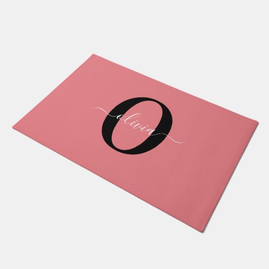 Personalisierter Name für Monogramm-Skripte Schwar Fußmatte (Schrägansicht)