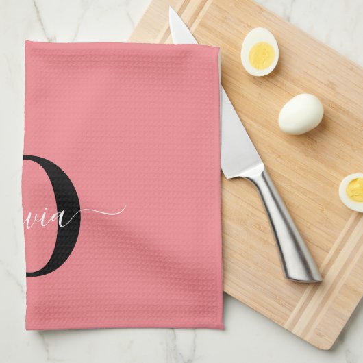 Personalisierter Name für Monogramm-Skripte Schwar Geschirrtuch (Viertel Falte)