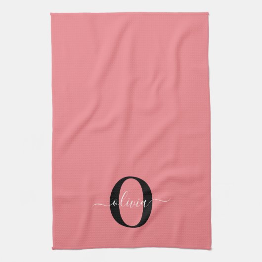 Personalisierter Name für Monogramm-Skripte Schwar Geschirrtuch (Vertikal)