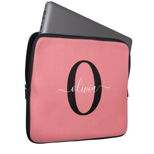 Personalisierter Name für Monogramm-Skripte Schwar Laptopschutzhülle (Vorne Rechts)