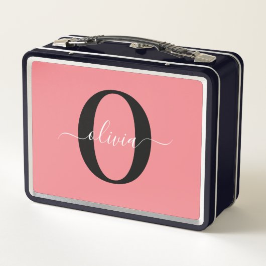 Personalisierter Name für Monogramm-Skripte Schwar Metall Brotdose (Rückseite)