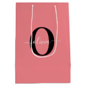 Personalisierter Name für Monogramm-Skripte Schwar Mittlere Geschenktüte (Rückseite)