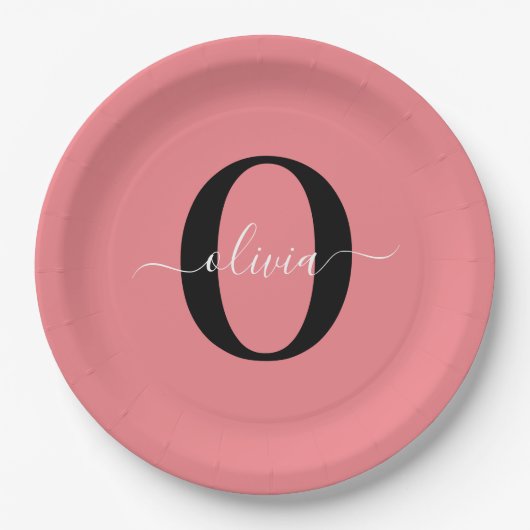 Personalisierter Name für Monogramm-Skripte Schwar Pappteller (Vorderseite)