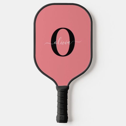 Personalisierter Name für Monogramm-Skripte Schwar Pickleball Schläger (Rückseite)