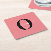 Personalisierter Name für Monogramm-Skripte Schwar Rechteckiger Pappuntersetzer (angewinkelt)