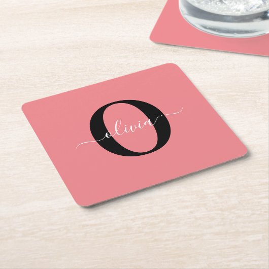 Personalisierter Name für Monogramm-Skripte Schwar Rechteckiger Pappuntersetzer (angewinkelt)