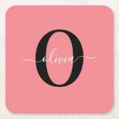 Personalisierter Name für Monogramm-Skripte Schwar Rechteckiger Pappuntersetzer (Vorderseite)