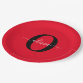 Personalisierter Name für Monogramm Skriptname Sch Pappteller (Schrägansicht)