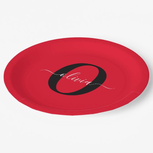 Personalisierter Name für Monogramm Skriptname Sch Pappteller (Schrägansicht)